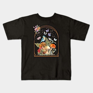 Cottagecore Mushrooms Birds and Butterflies Kids T-Shirt